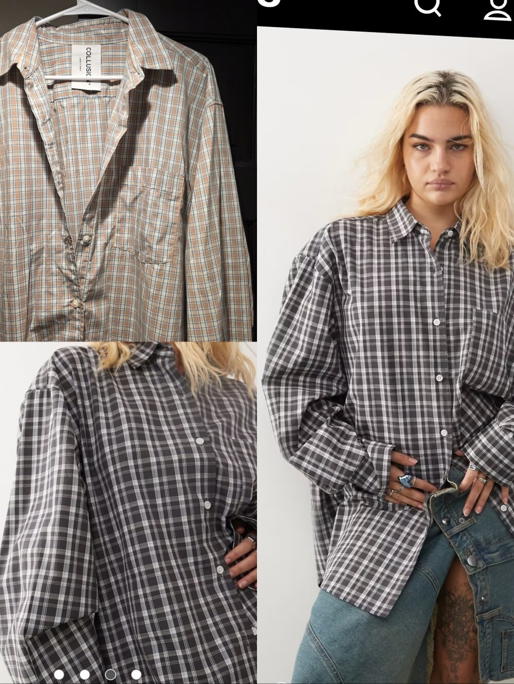 Collusion Oversized Plain Layered Button Up Shirt Collar Boyfriend Fit Cozy Fall